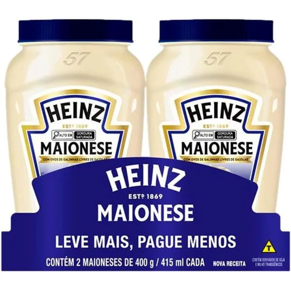 Maionese Heinz Tradicional 400g, pack com 2